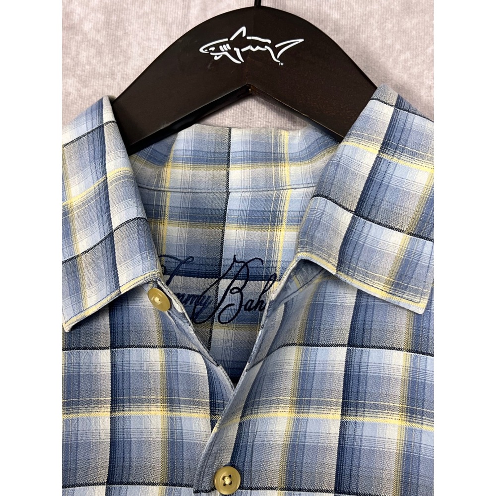 Tommy Bahama Silk Plaid Button Down Shirt Mens Large Blue Yellow Excellent - Picture 3 of 8